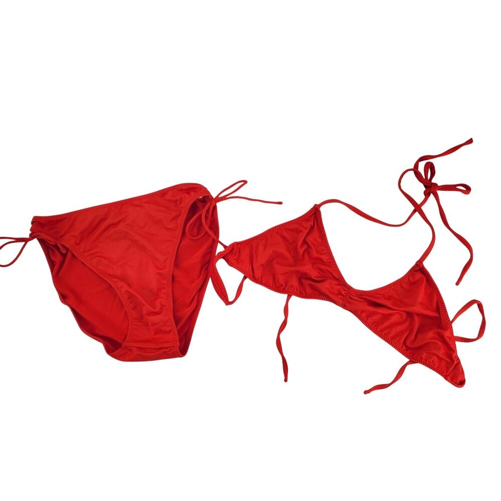 Zoey Beth y2K Red Bikini Set Triangle Top Side-Tie High-Rise Bottom Swimwear M